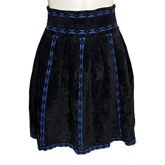 Maje Jerome Jacquard-Pattern Pleated Mini Skirt A-Line Black & Blue Size 1 Small - Picture 1 of 9